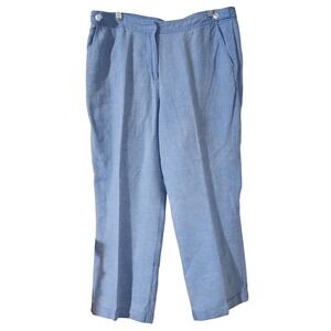 Lands' End Linen Cropped Pants Blue Lightweight Summer Casual Size 14P